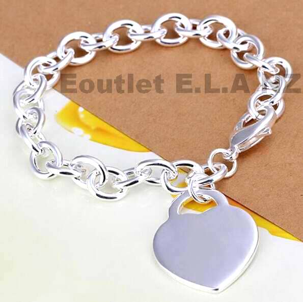 32x25mm HEART CHARM SILVER BRACELET-21cm